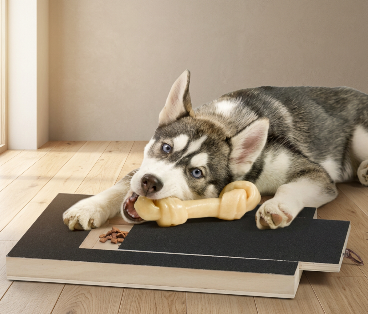 PawJoy interactieve houten krabplank voor honden