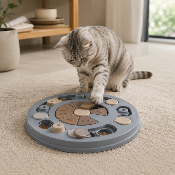 PawJoy Rainy Day kattenpuzzel met kat in een warme woonomgeving