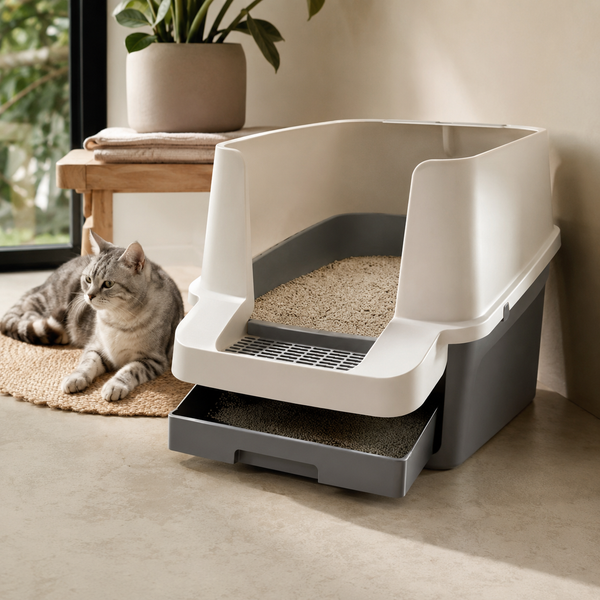 PureFlow Savic Reina Sift kattenbak met zeefsysteem in een warme woonomgeving