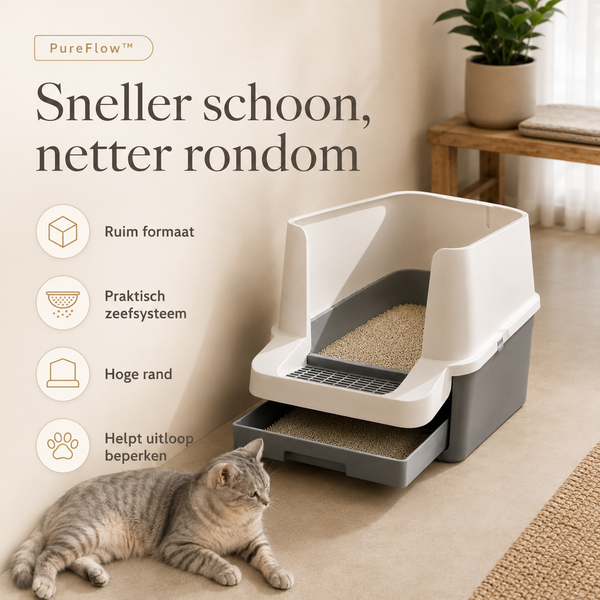 PureFlow Savic Reina Sift kattenbak met ruim formaat zeefsysteem en hoge rand